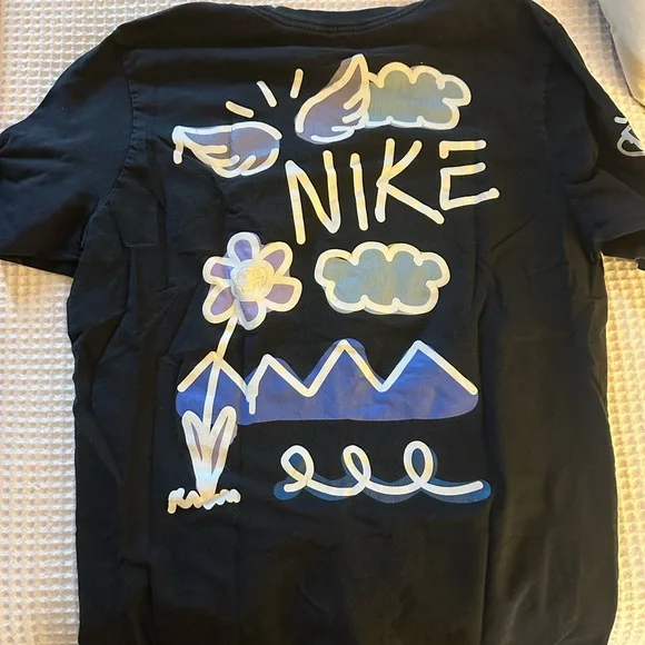 Nike Black Tee with Blue and White Graphic - Picture 1 of 4
